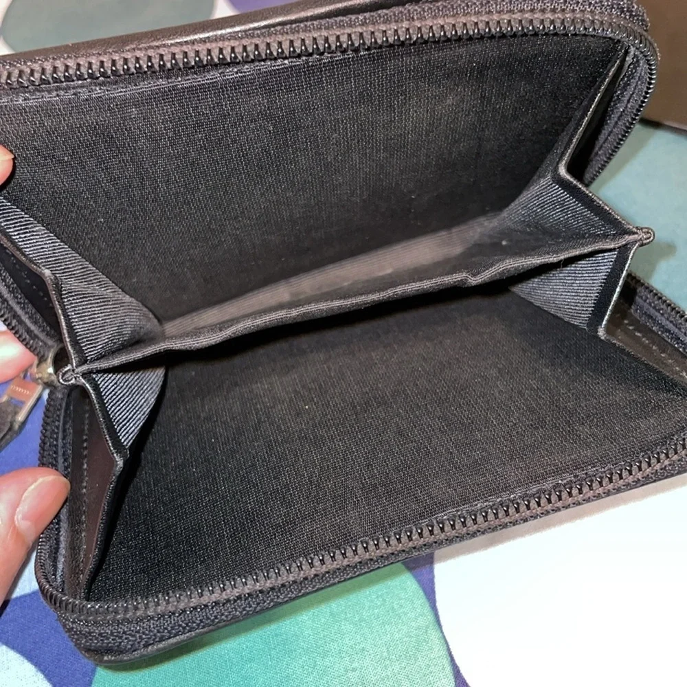 Burberry Beige and Black Plaid Zippy Wallet